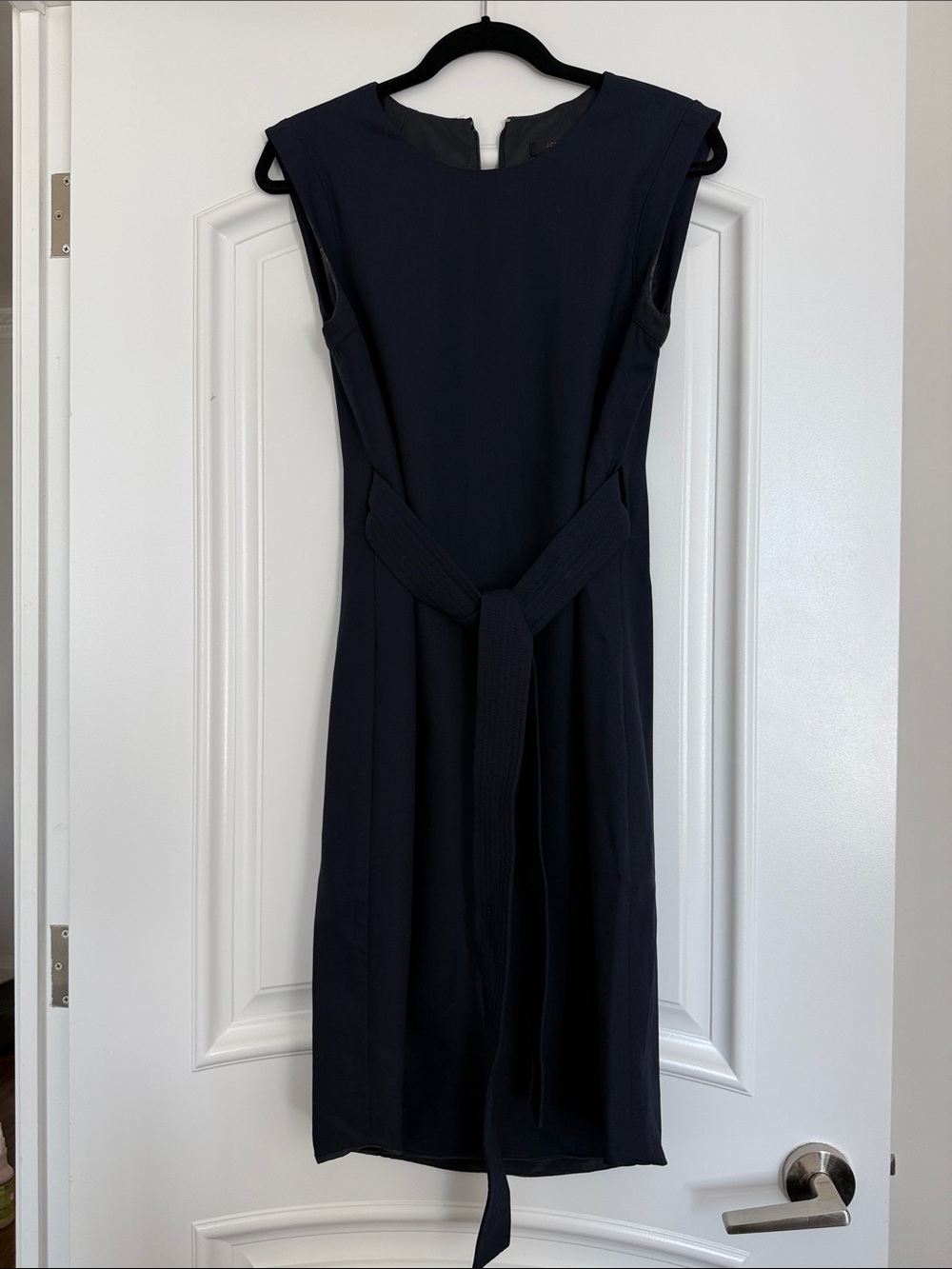 JCrew Sleeveless Navy Dress with Tie Belt